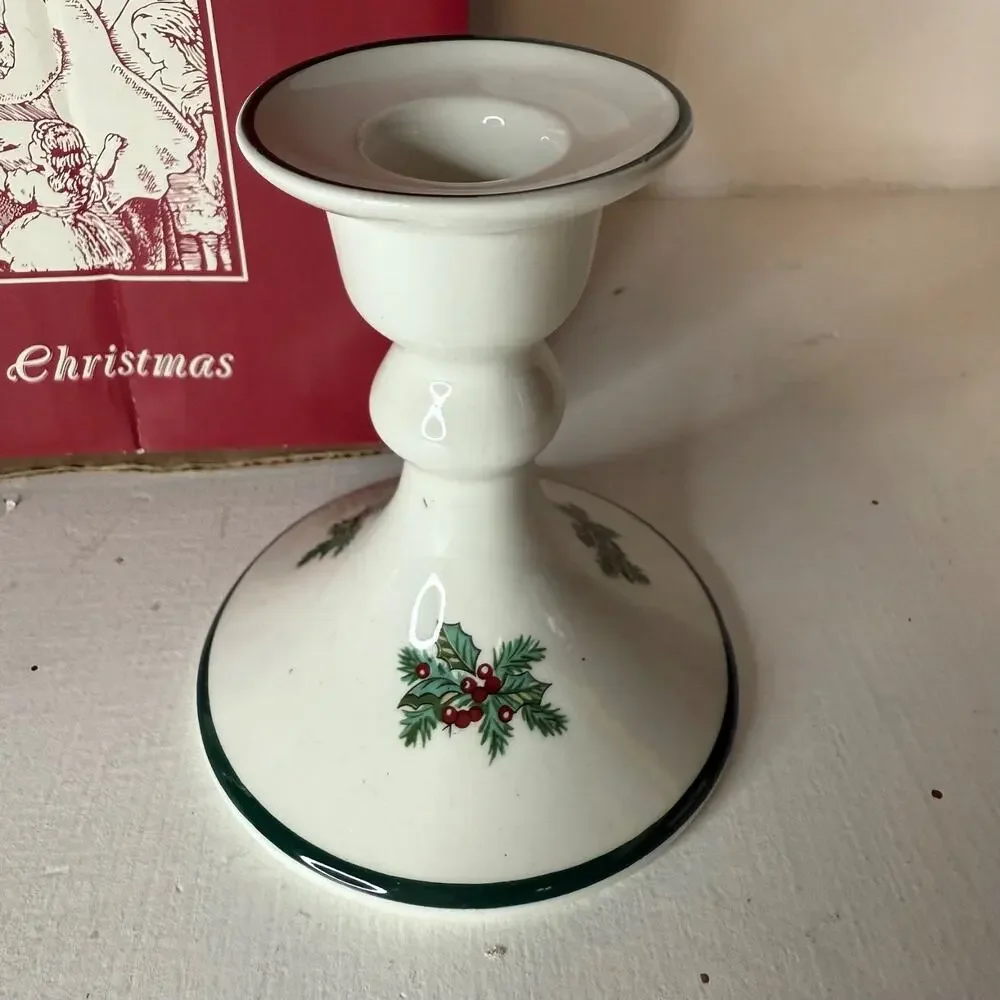 Johnson Bros Victorian Christmas Holly Berry Small Candlestick Holders Set of 2